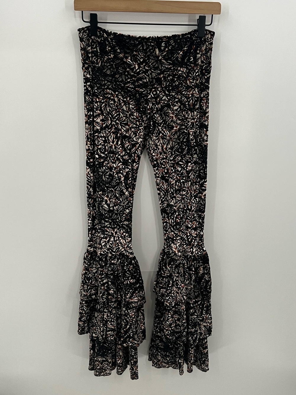 Warrior Within Designs Velvet Pirate Black & Cream Ruffle-Hem Flare Pant